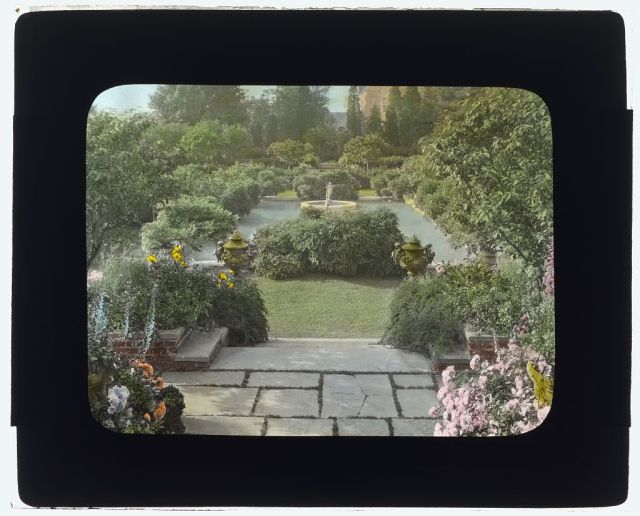 'Planting Fields' Oyster Bay. View from tea house to Blue Pool Garden. Photo by Frances Benjamin Johnston, Spring 1926 (Prints & Photographs Division, Library of Congress)